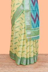 Green woven linen cotton saree