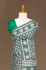 Green woven linen saree
