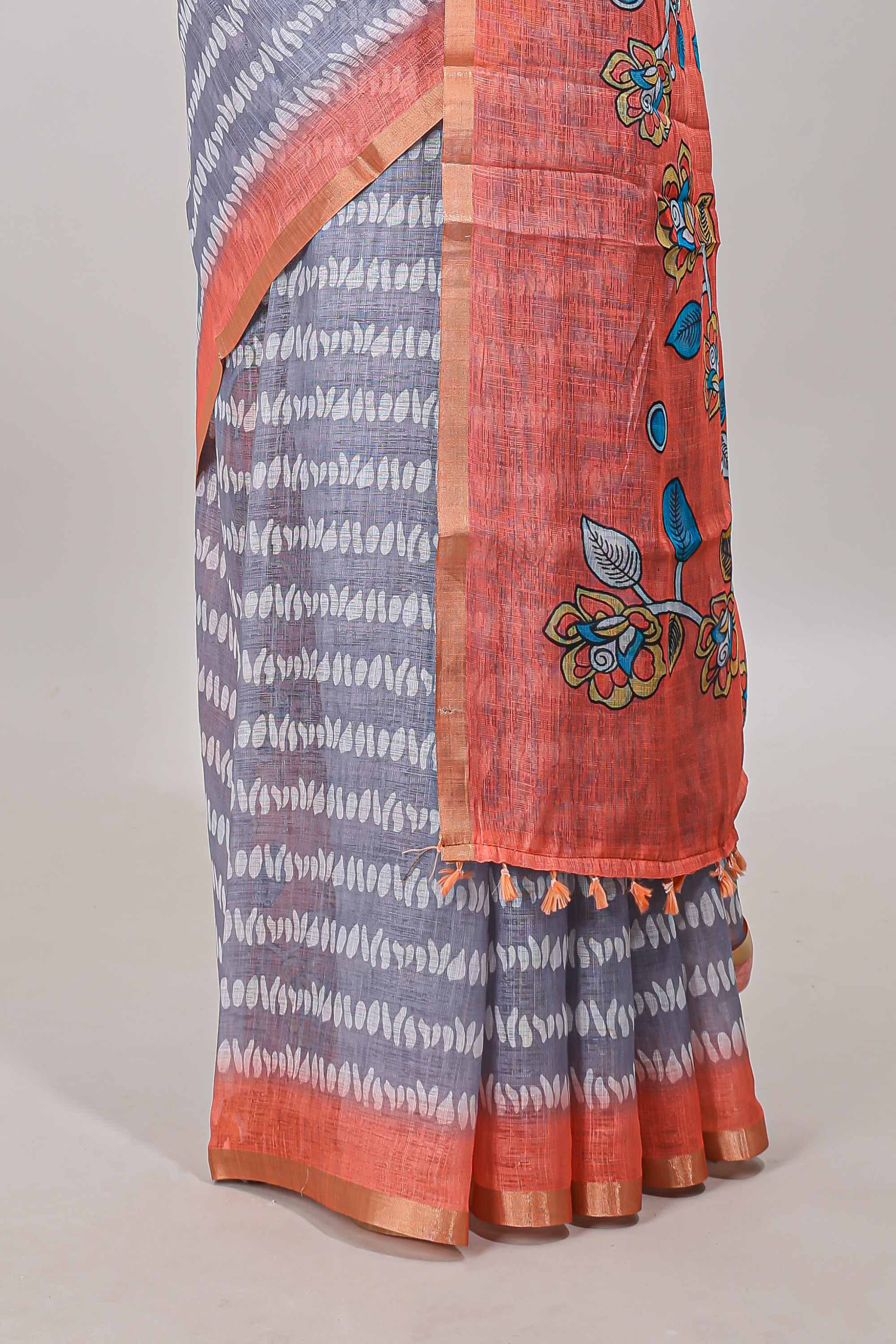 Grey casual wear linen cotton saree