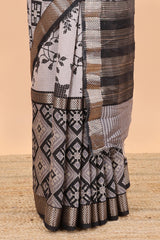 Grey checked pattern chanderi saree