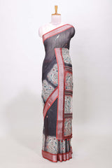 Grey contrast linen cotton saree