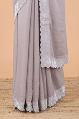 Grey georgette space silk short pallu saree