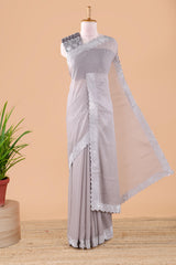 Grey georgette space silk stone saree