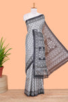 Grey khadi cotton geometric saree