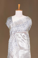 Grey munga silk saree with zari pallu