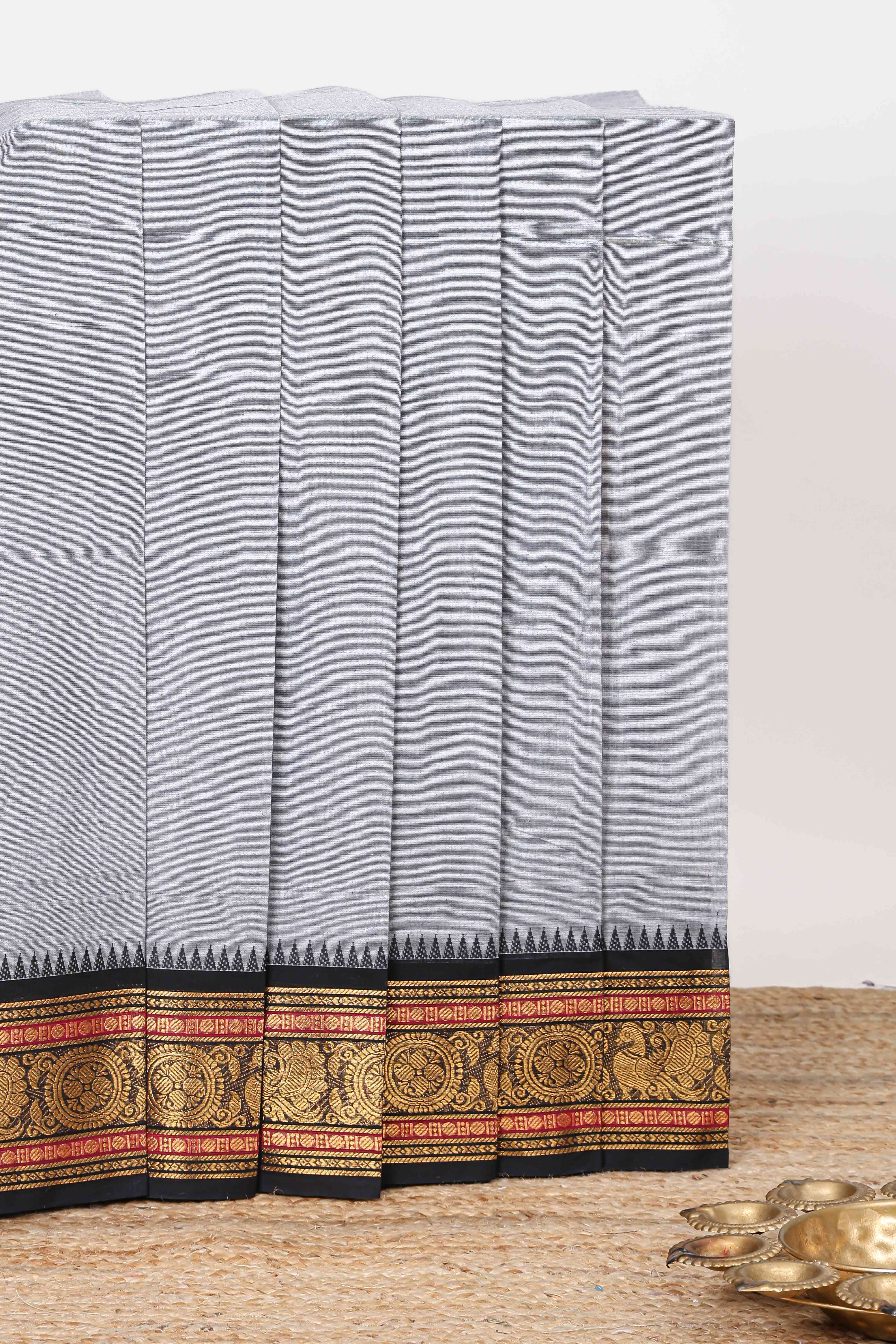 Grey plain chettinad cotton sarees