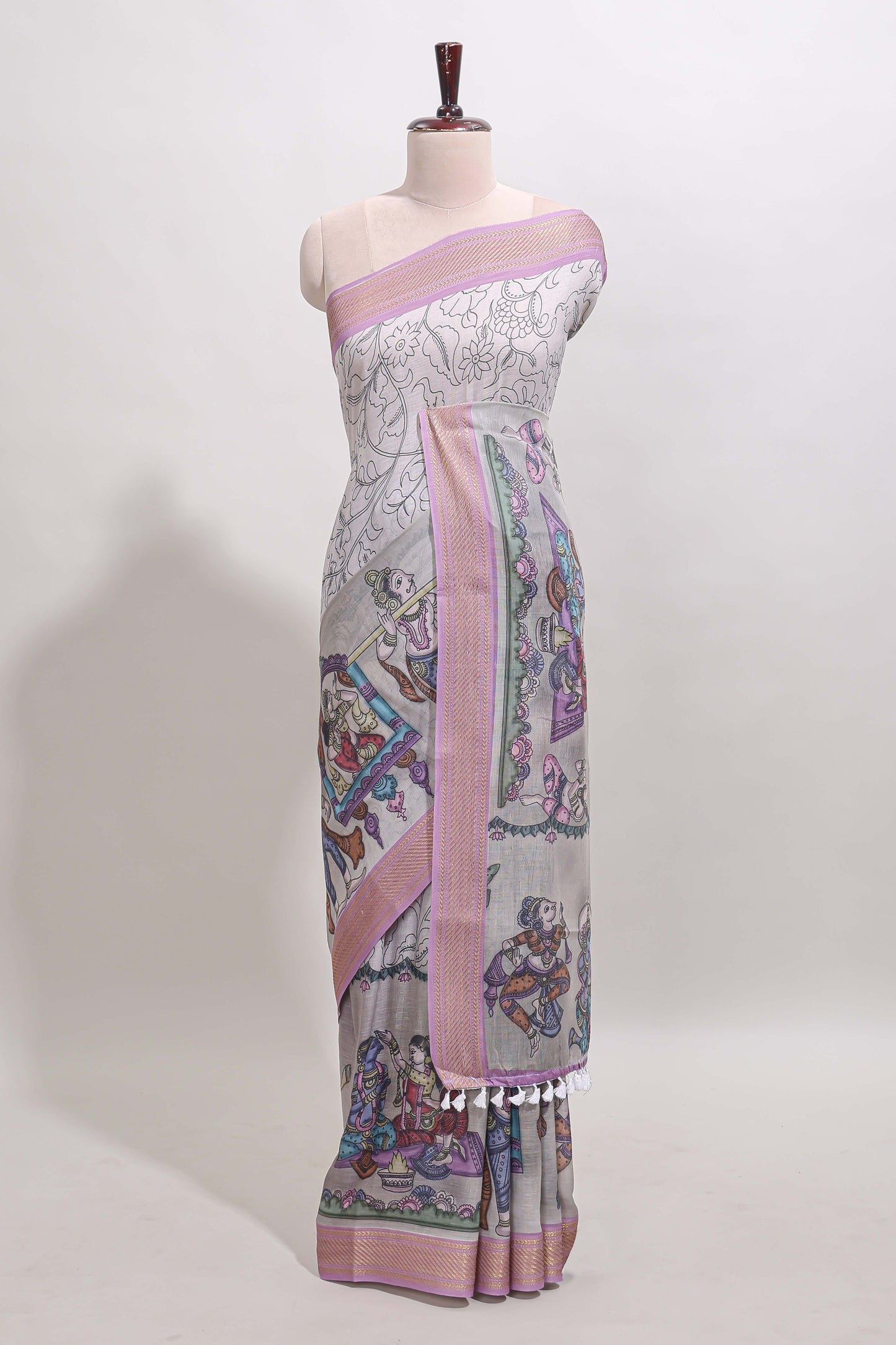 Grey traditional linen saree