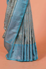 Grey zari border silk saree