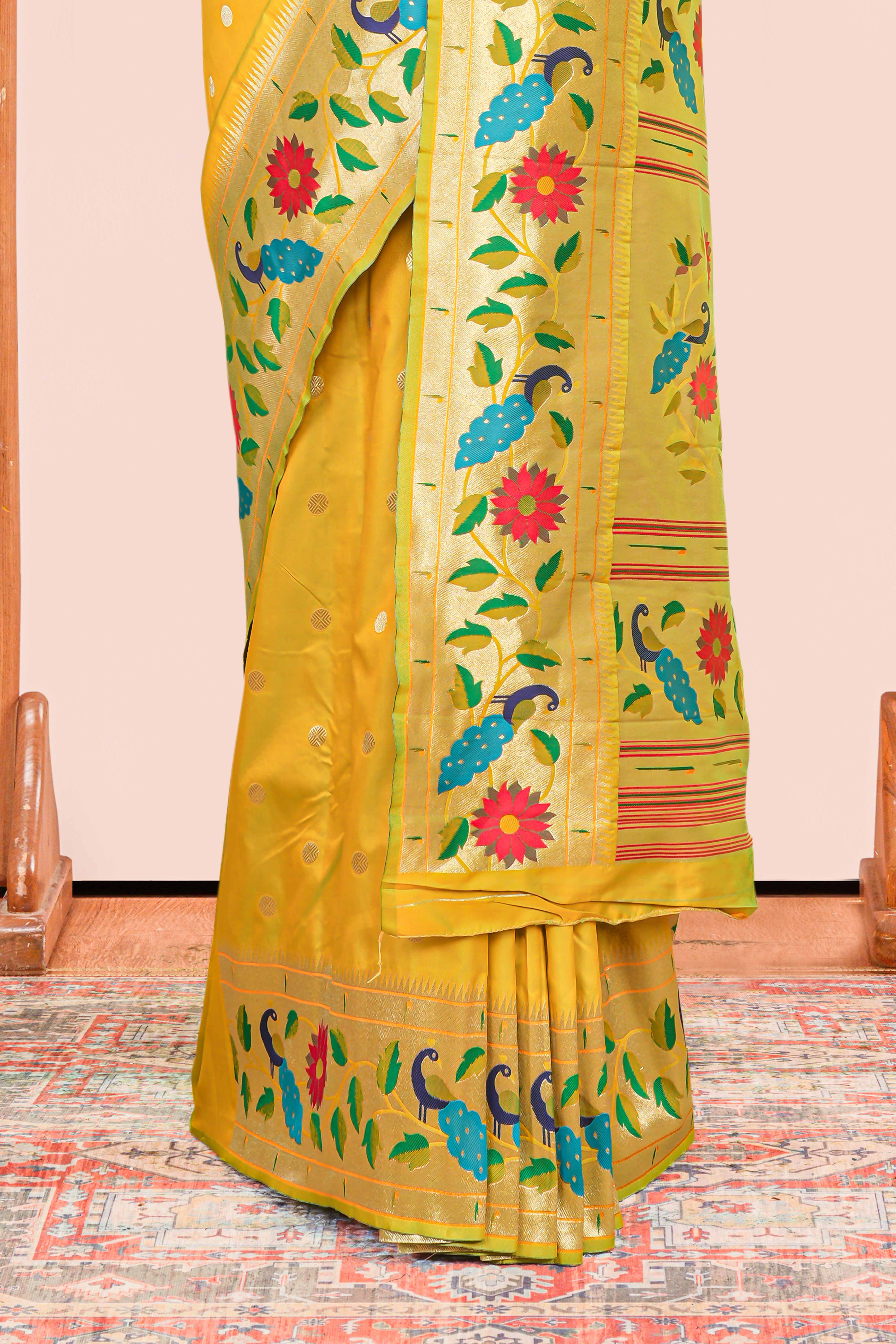 Haldi yellow art silk festive saree