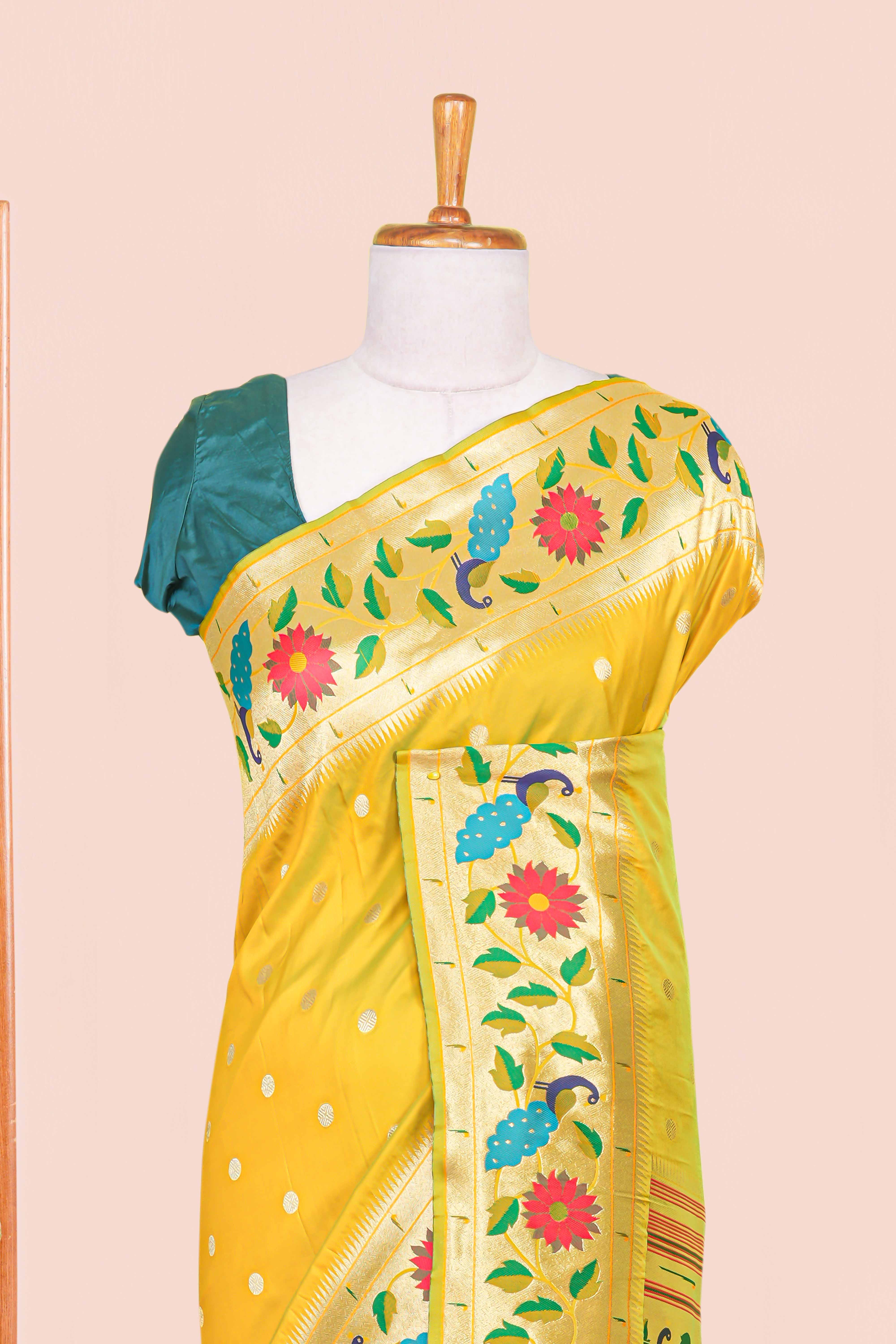 Haldi yellow art silk woven saree