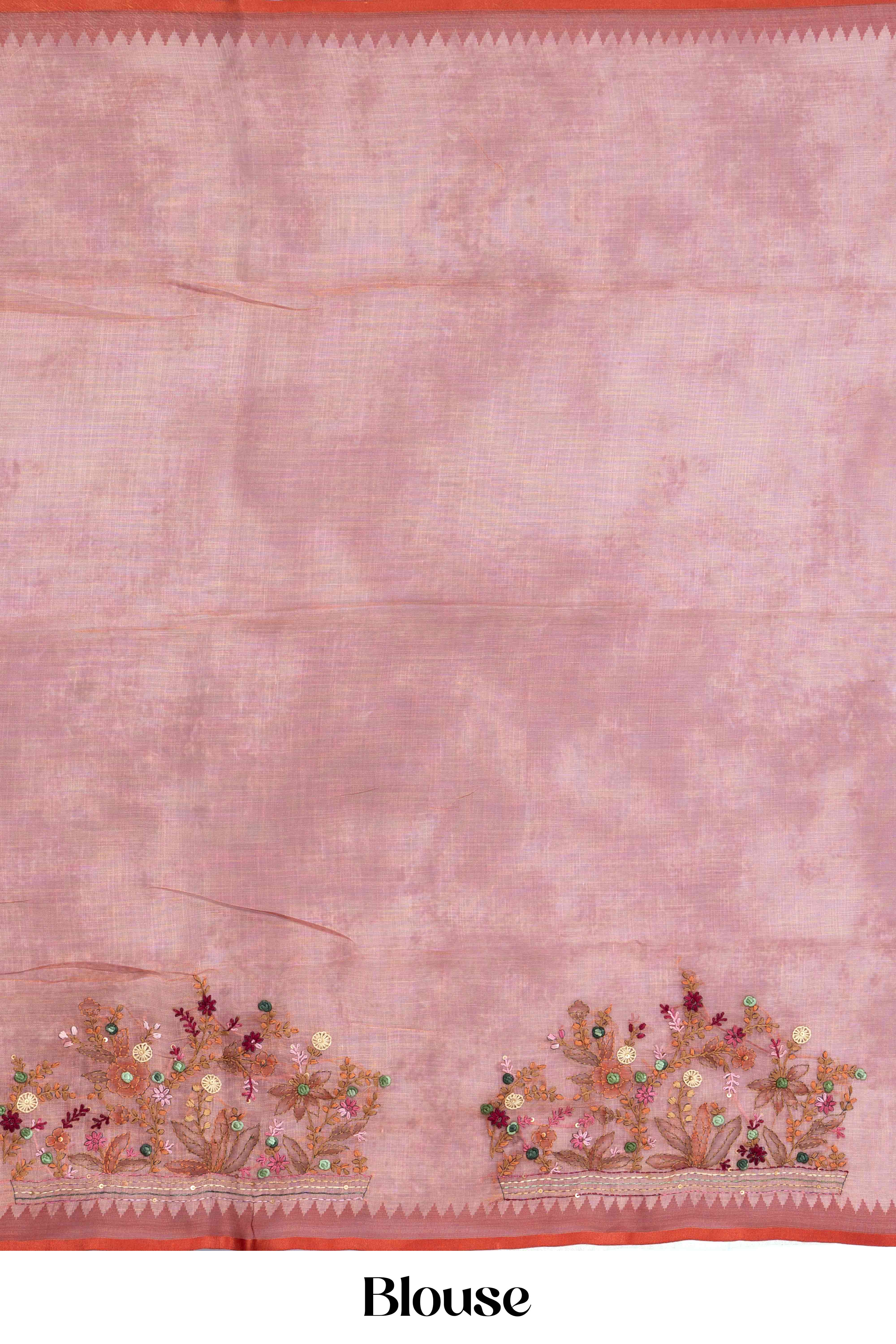 Handcrafted embroidered linen saree