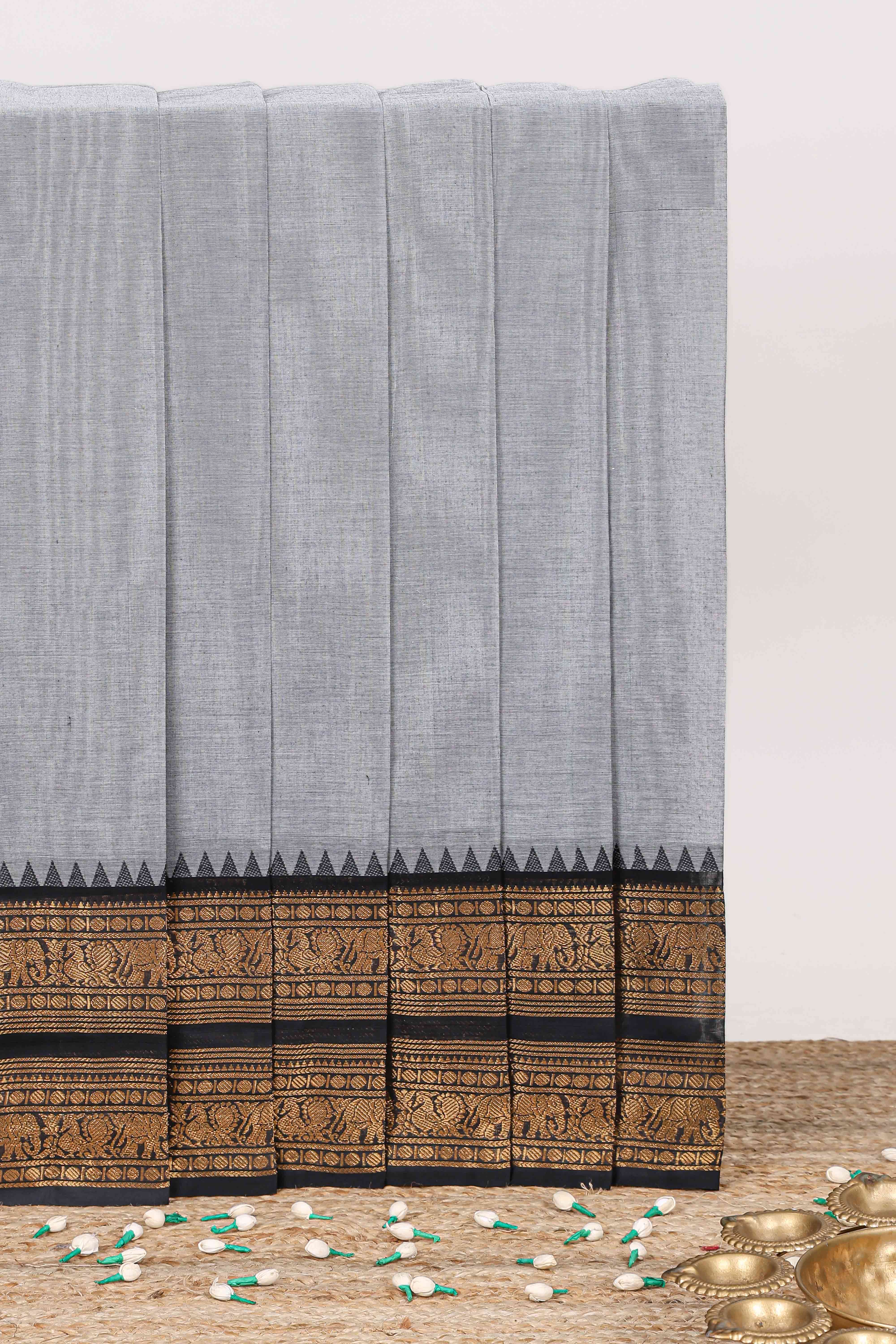 Hash Grey plain chettinad cotton saree
