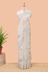 Hash grey chanderi cotton saree warli style embroidery