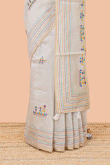 Hash grey chanderi cotton saree with border