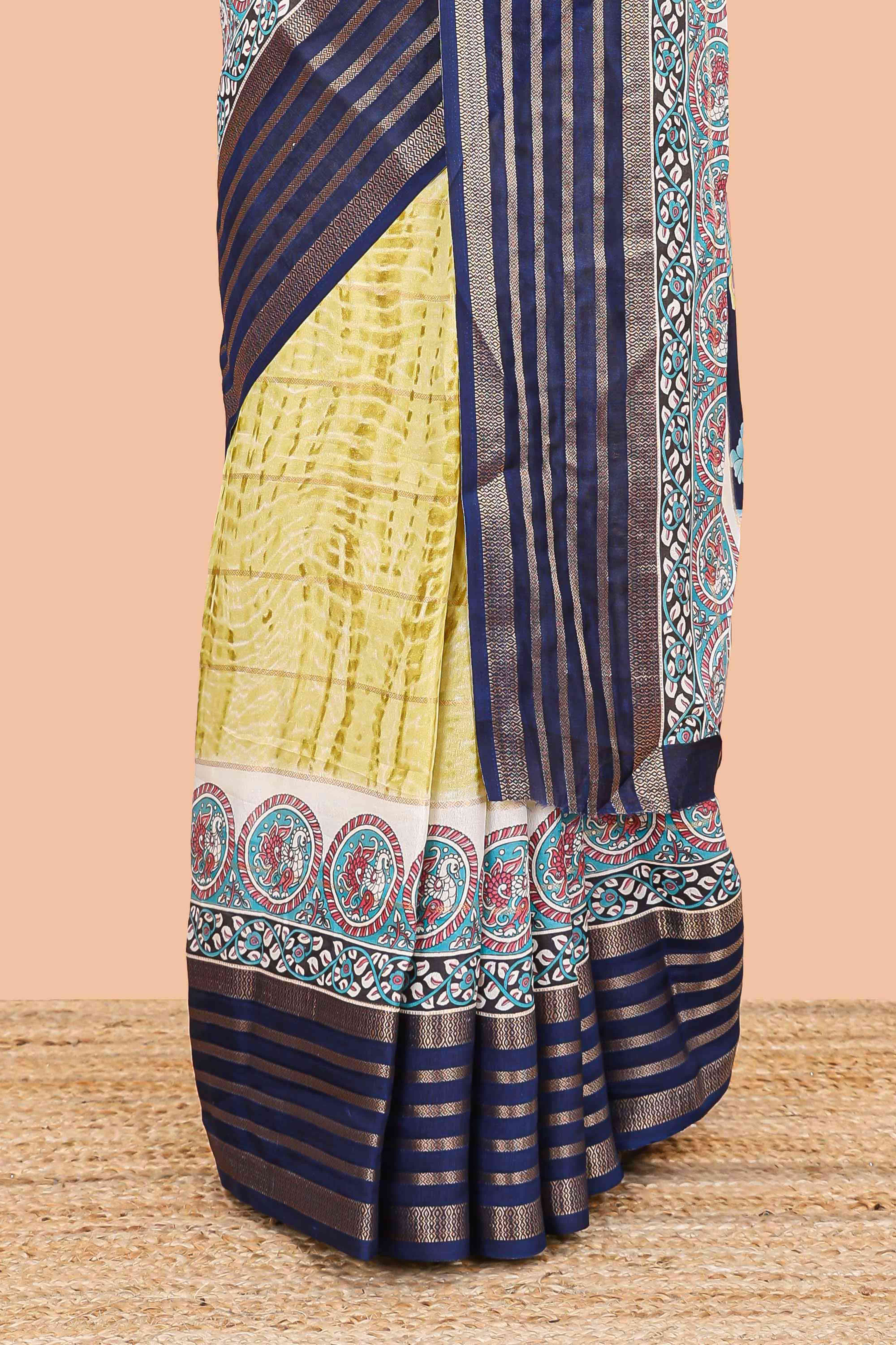 Kalamkari peacock motif pallu