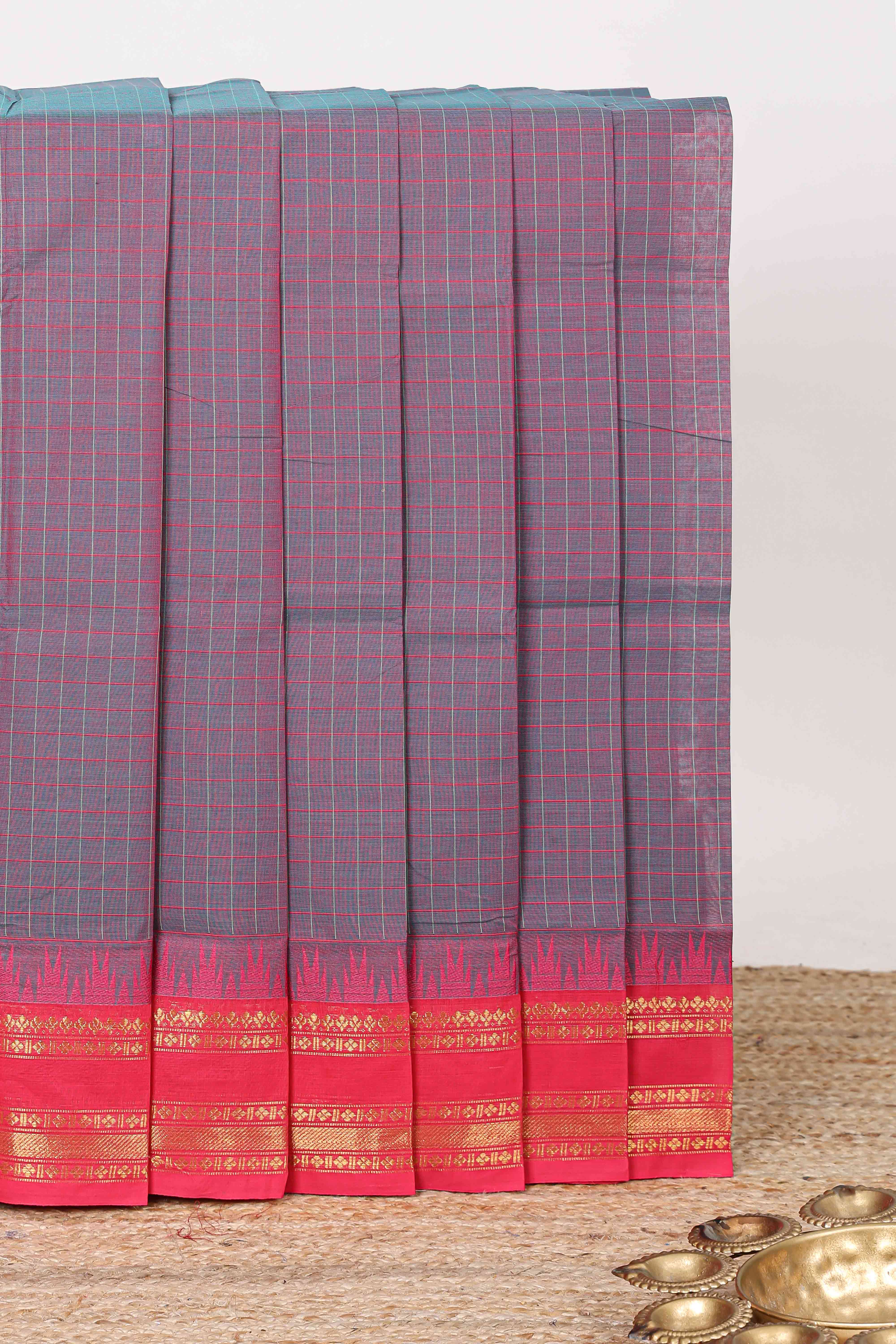 Lavender checked chettinad cotton saree