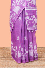 Lavender festive linen cotton saree