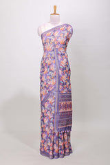 Lavender floral print linen saree
