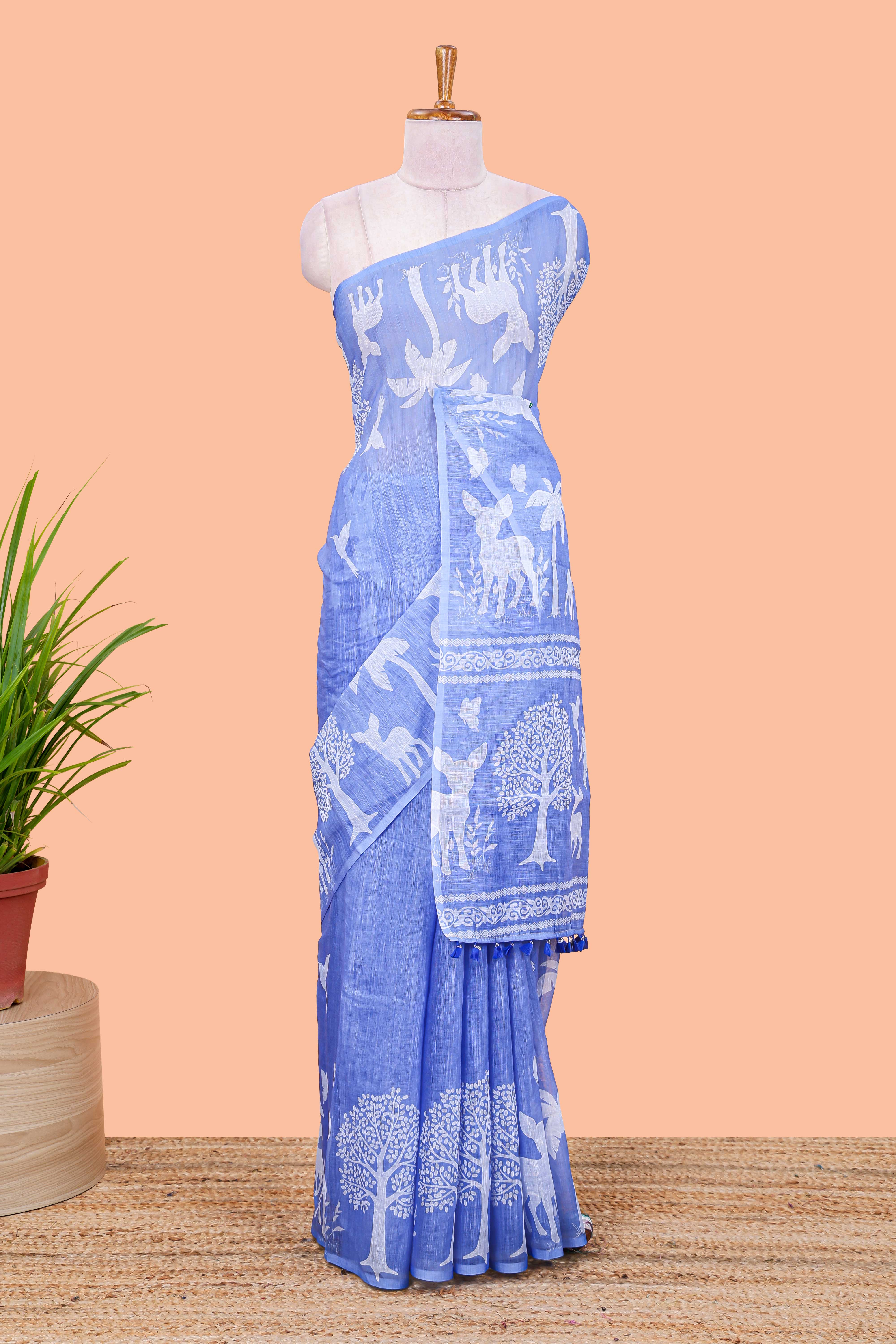 Lavender linen cotton saree for daily wear