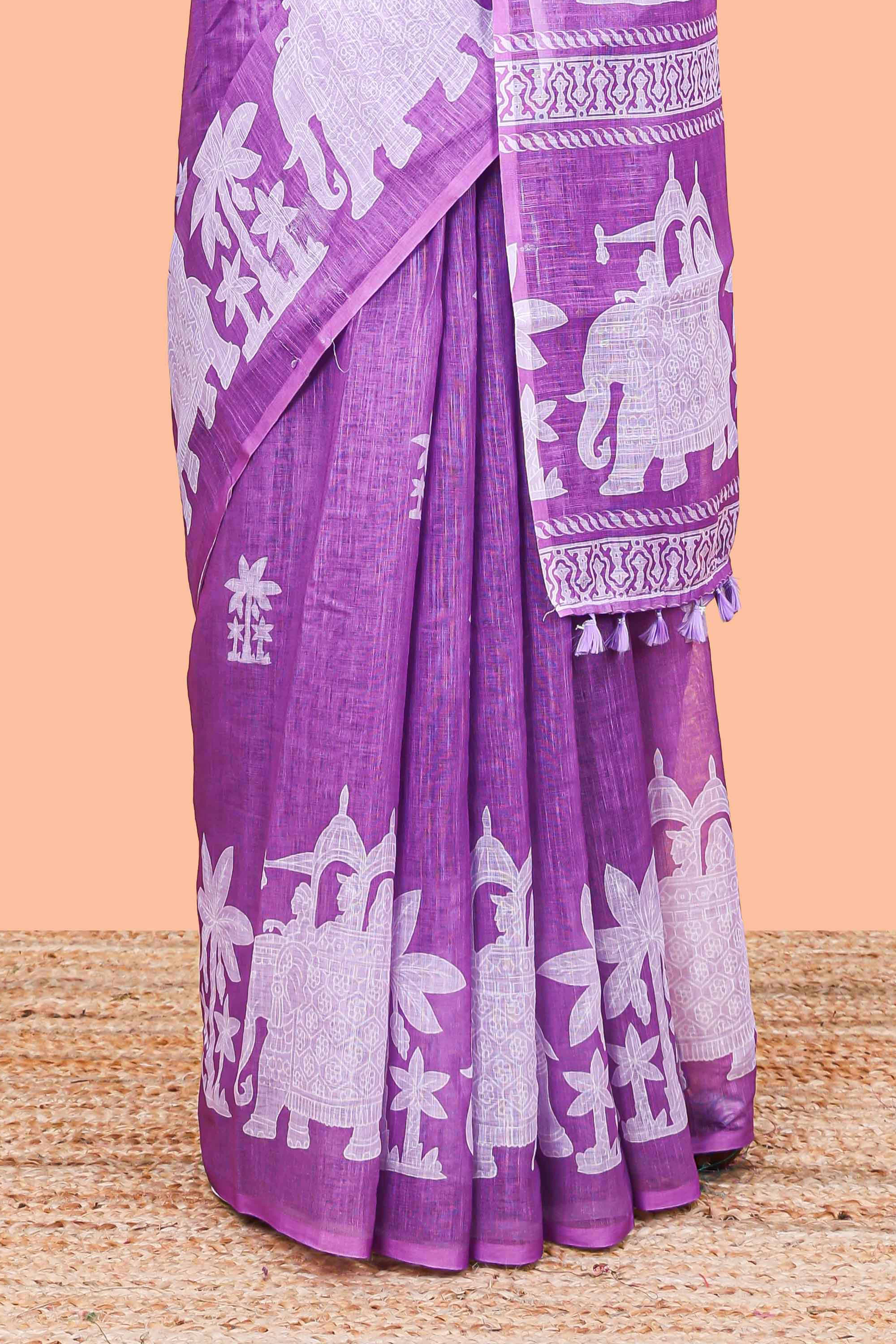 Lavender linen cotton saree lightweight design
