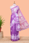 Lavender linen cotton saree with contrast pallu