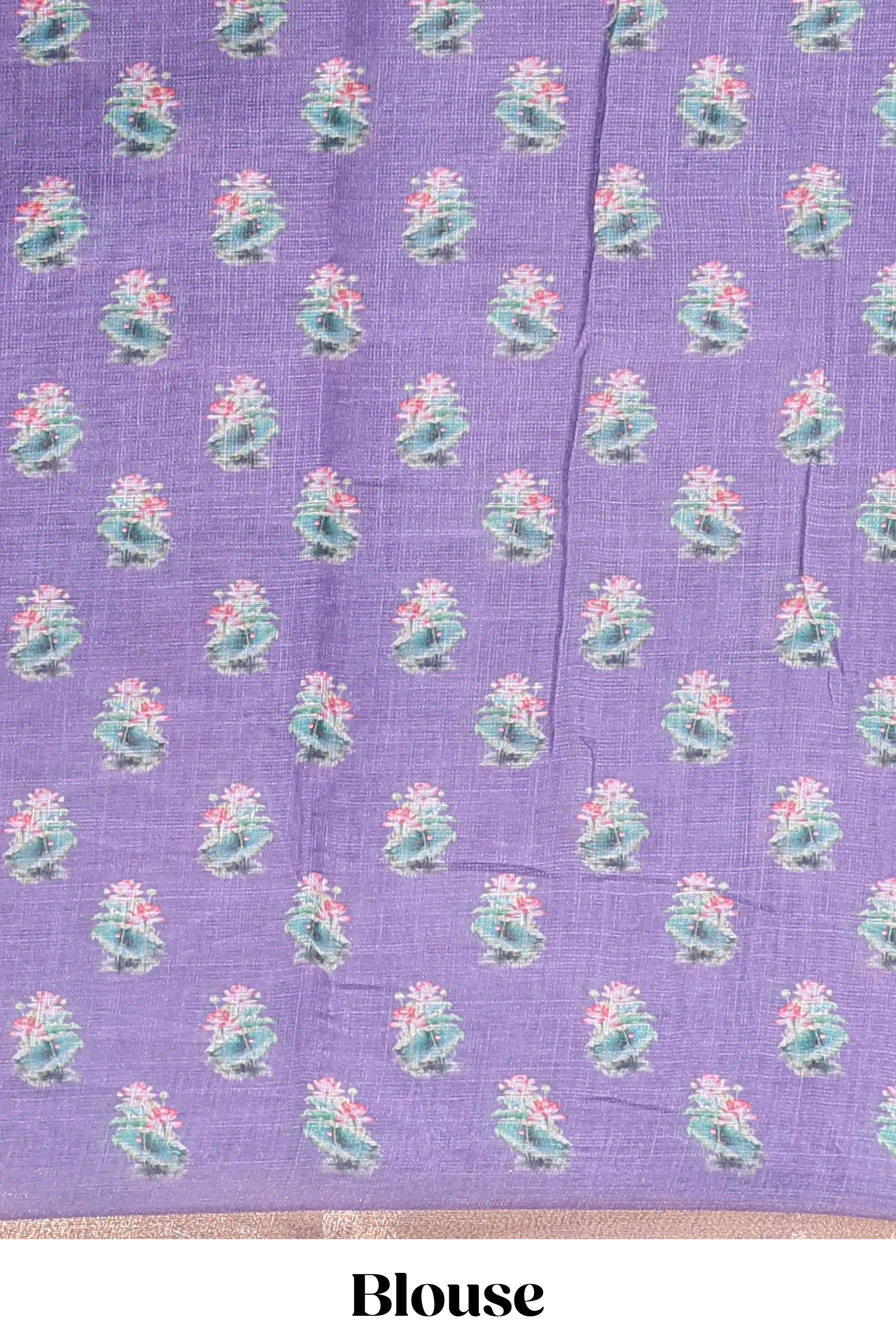 Lavender lotus swan design linen saree