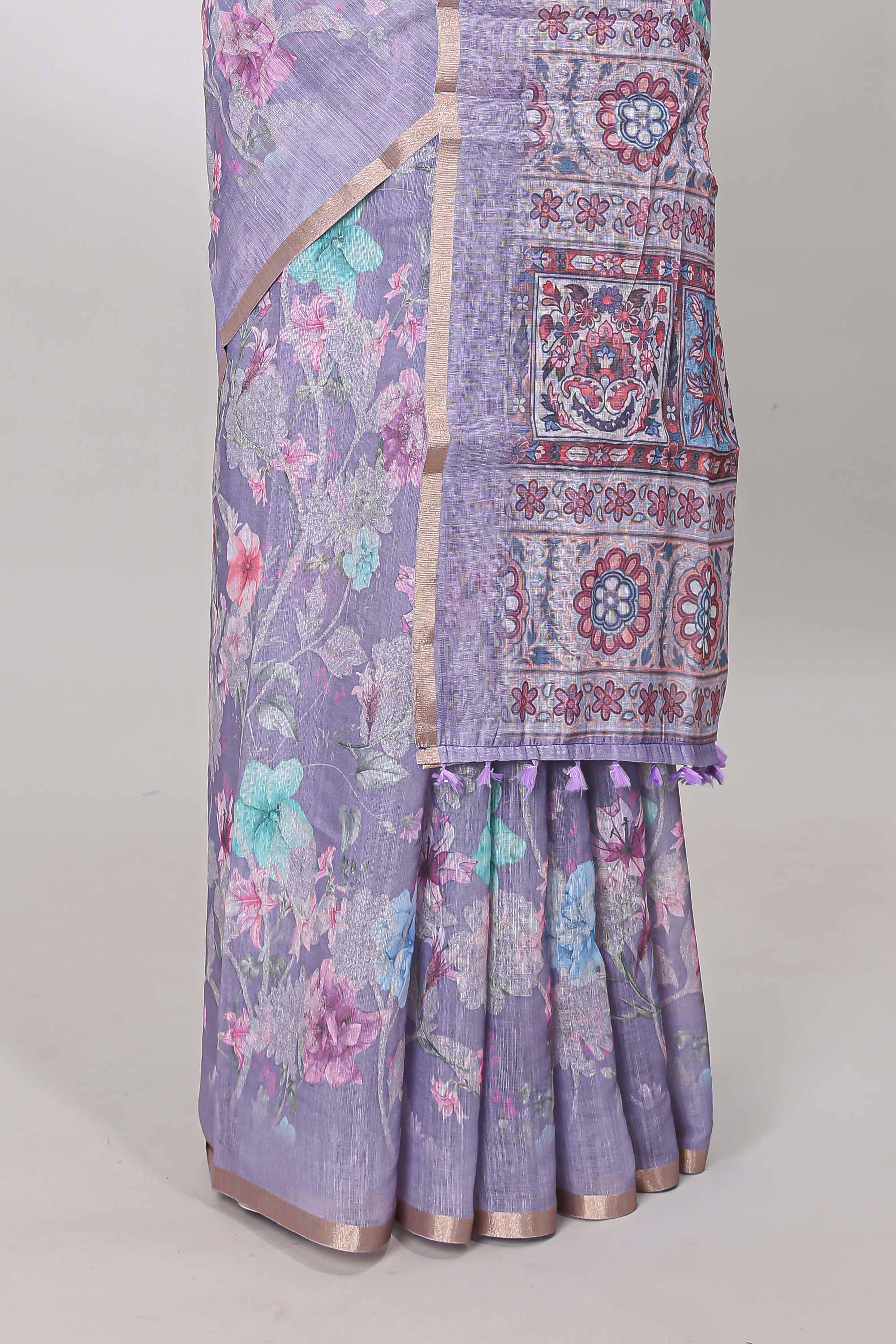 Lavender pallu linen cotton saree