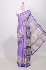 Lavender printed linen cotton saree