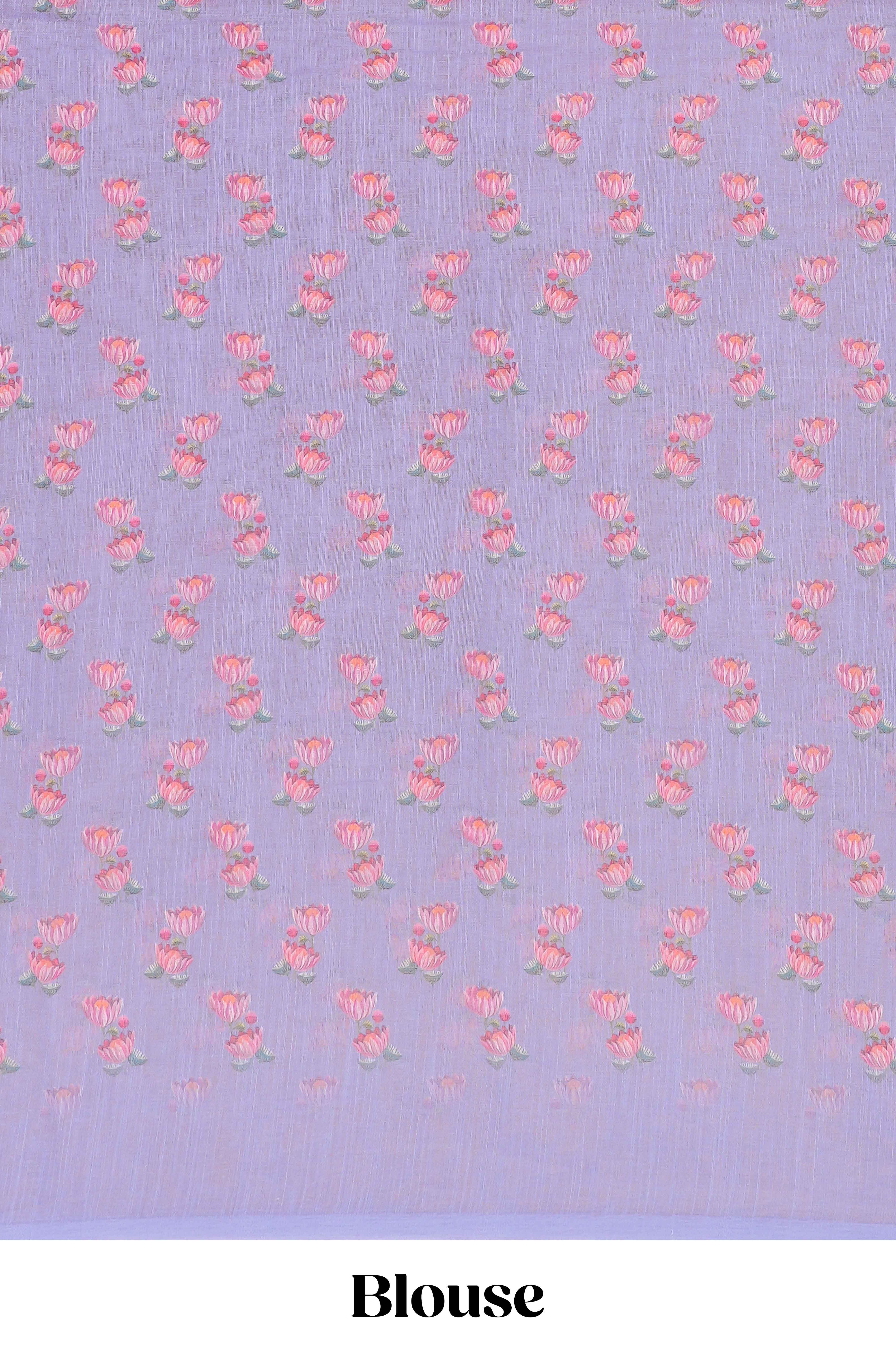 Lavender printed pallu linen saree