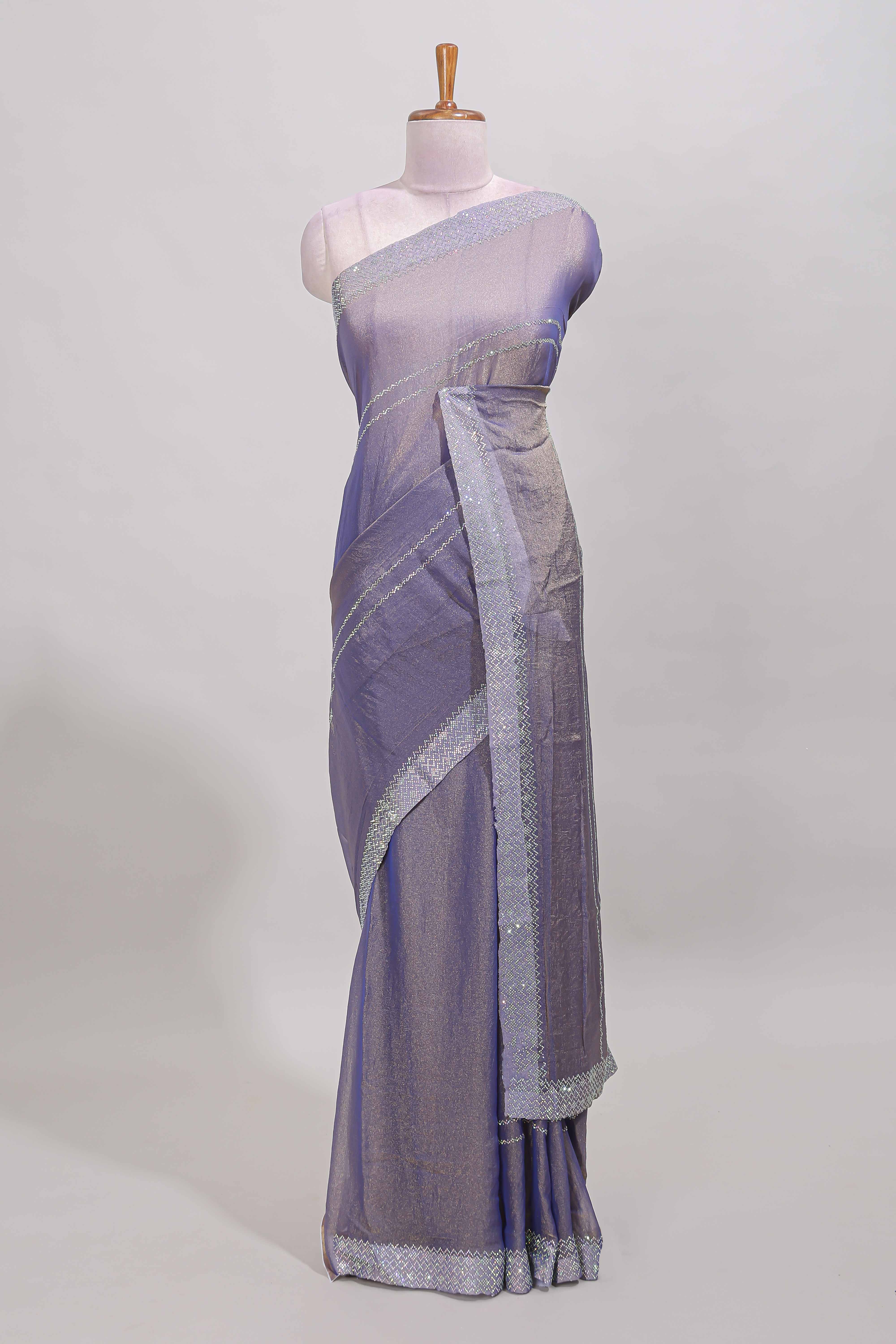 Lavender striped chamki saree