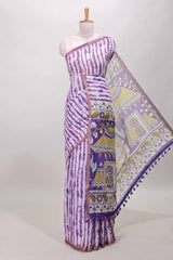 Lavender striped shibori print linen cotton sare