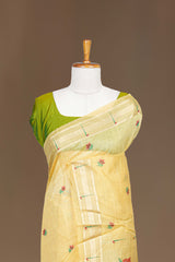 Light yellow floral zari pallu saree