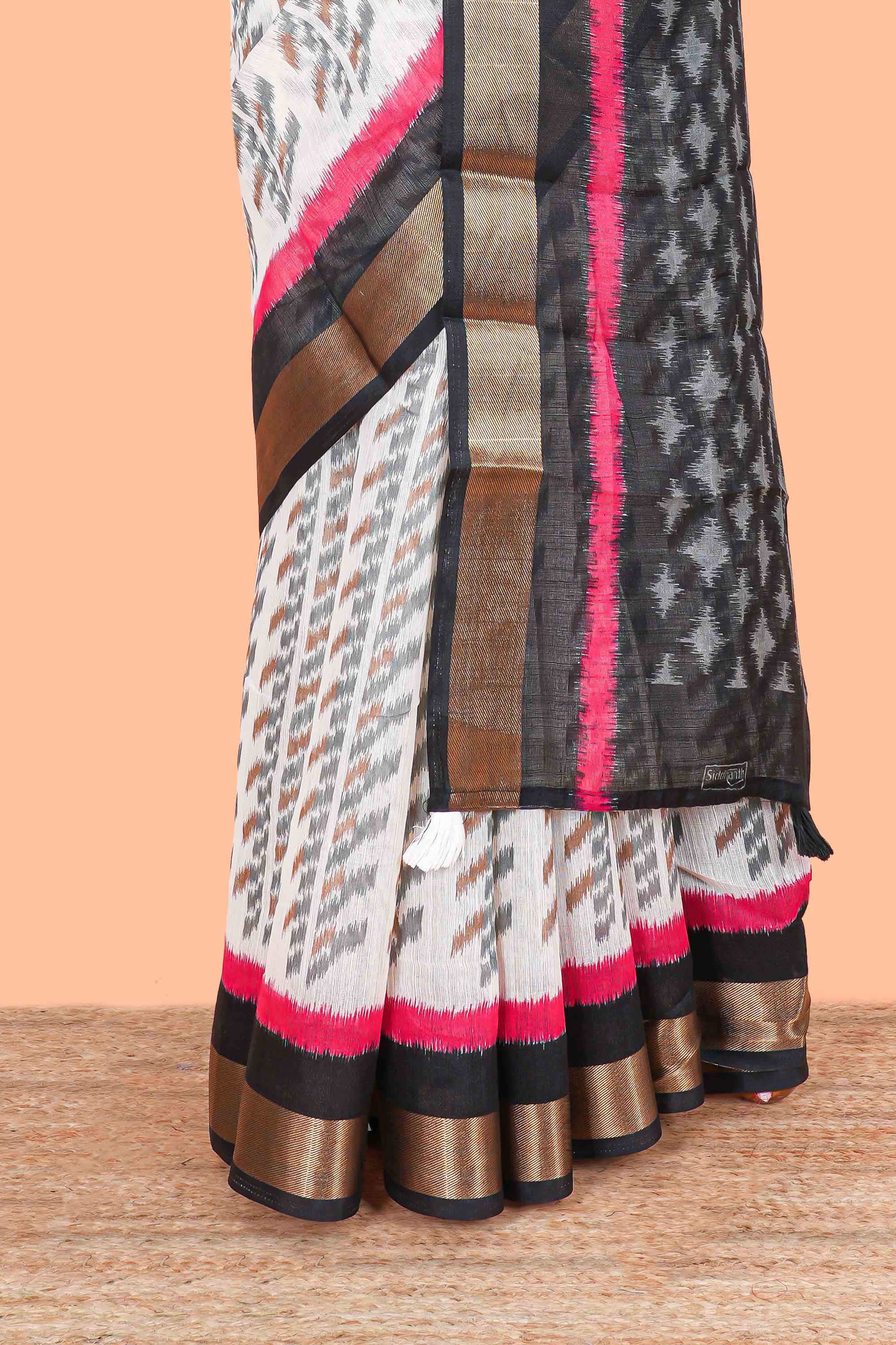 Lightweight black linen cotton saree