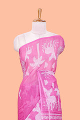 Lightweight pink linen cotton saree