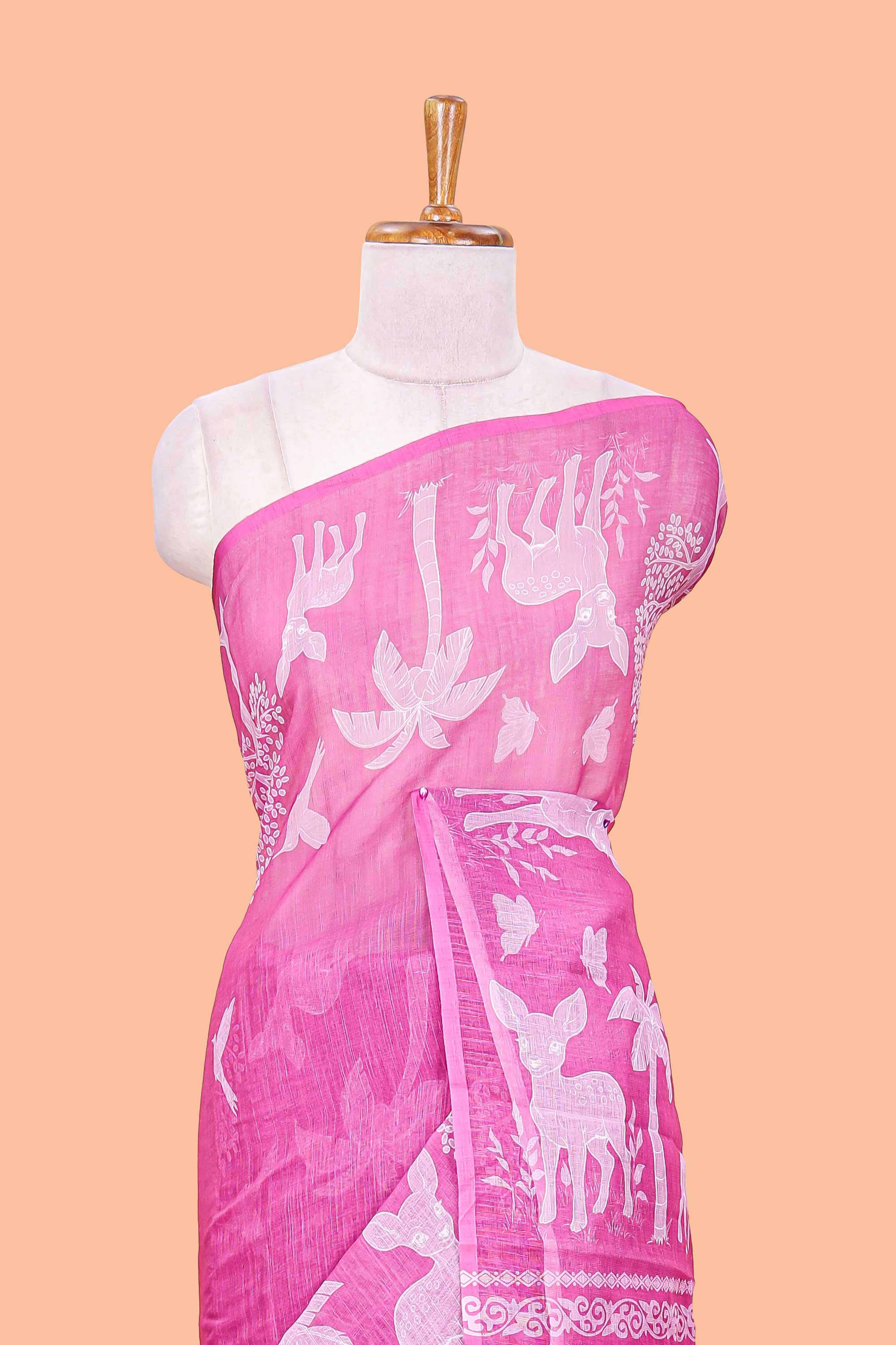 Lightweight pink linen cotton saree