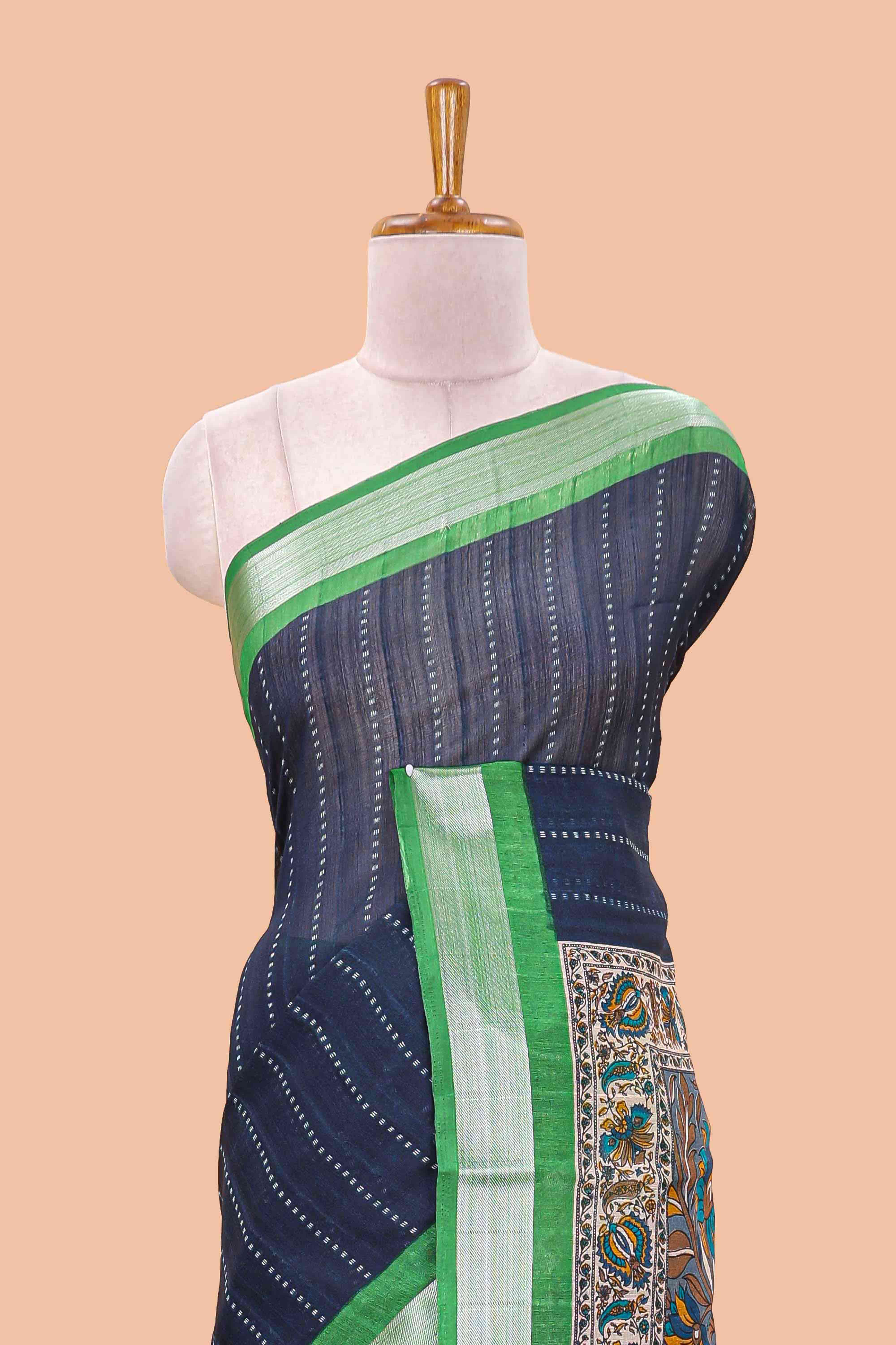 Linen cotton festive blue silk saree