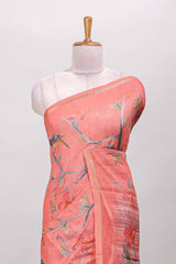 Linen cotton saree with bird floral design
