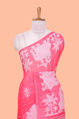 Linen cotton saree with matching printed blouse