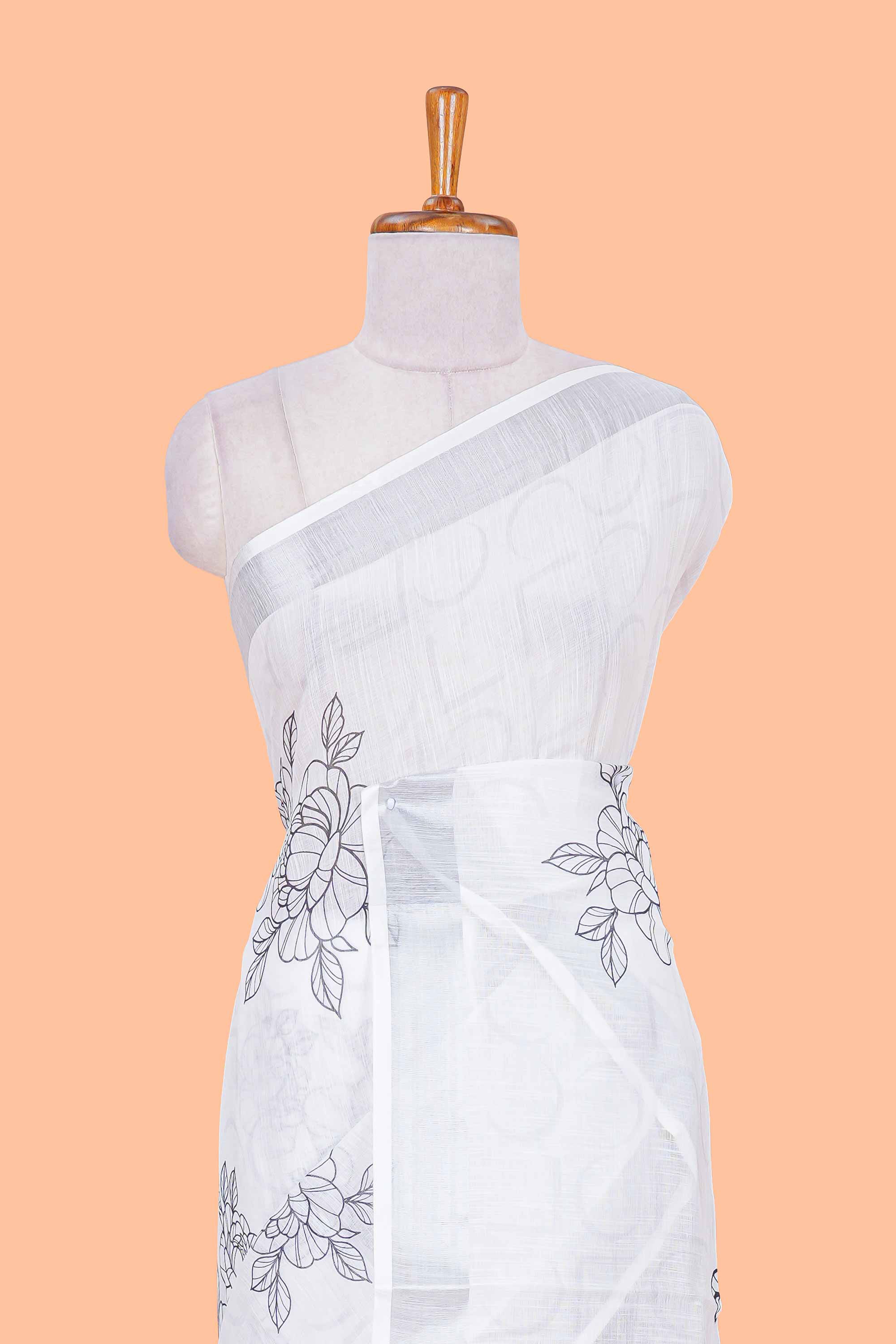 Linen cotton saree with silver zari detail