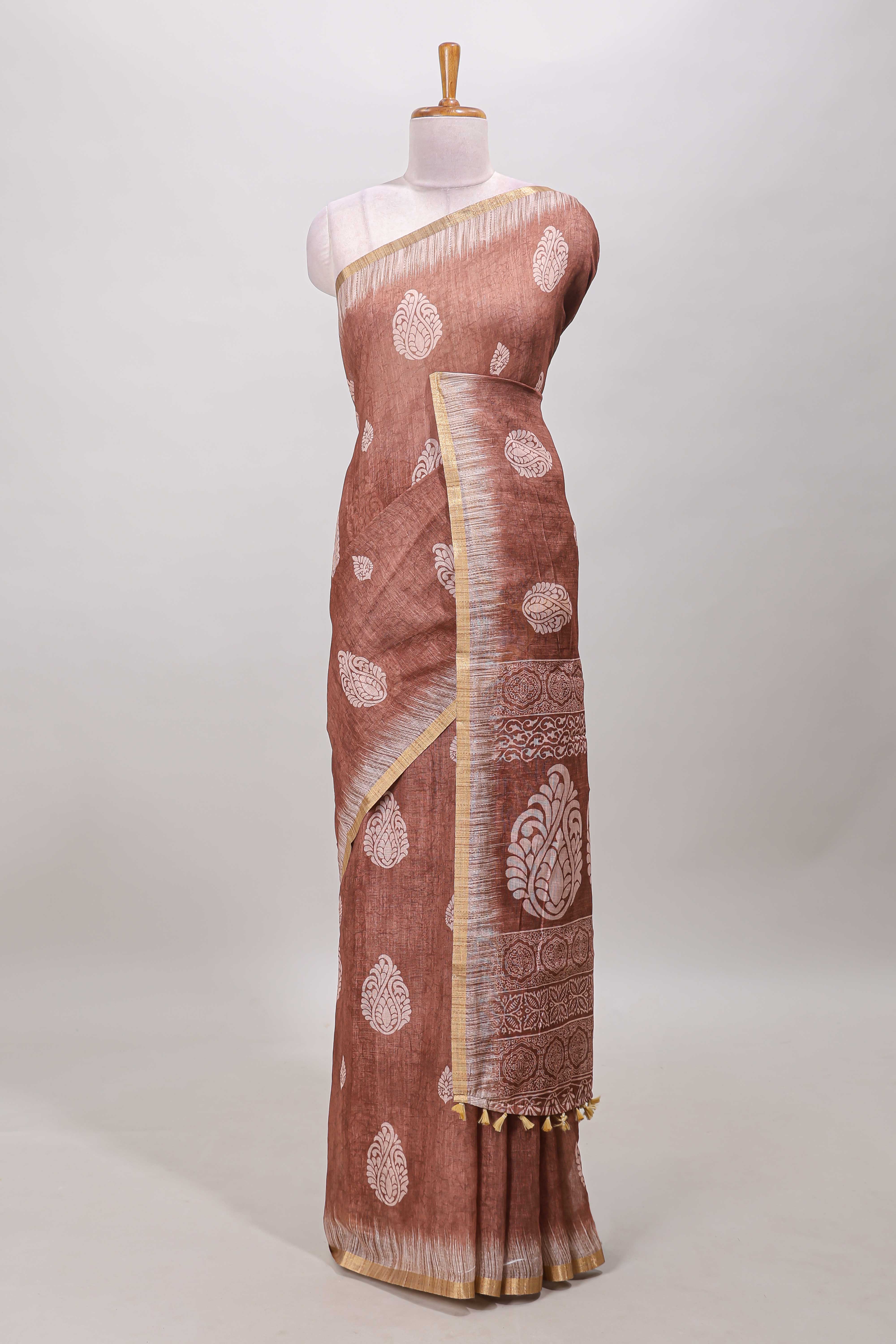 Linen cotton saree with zari border