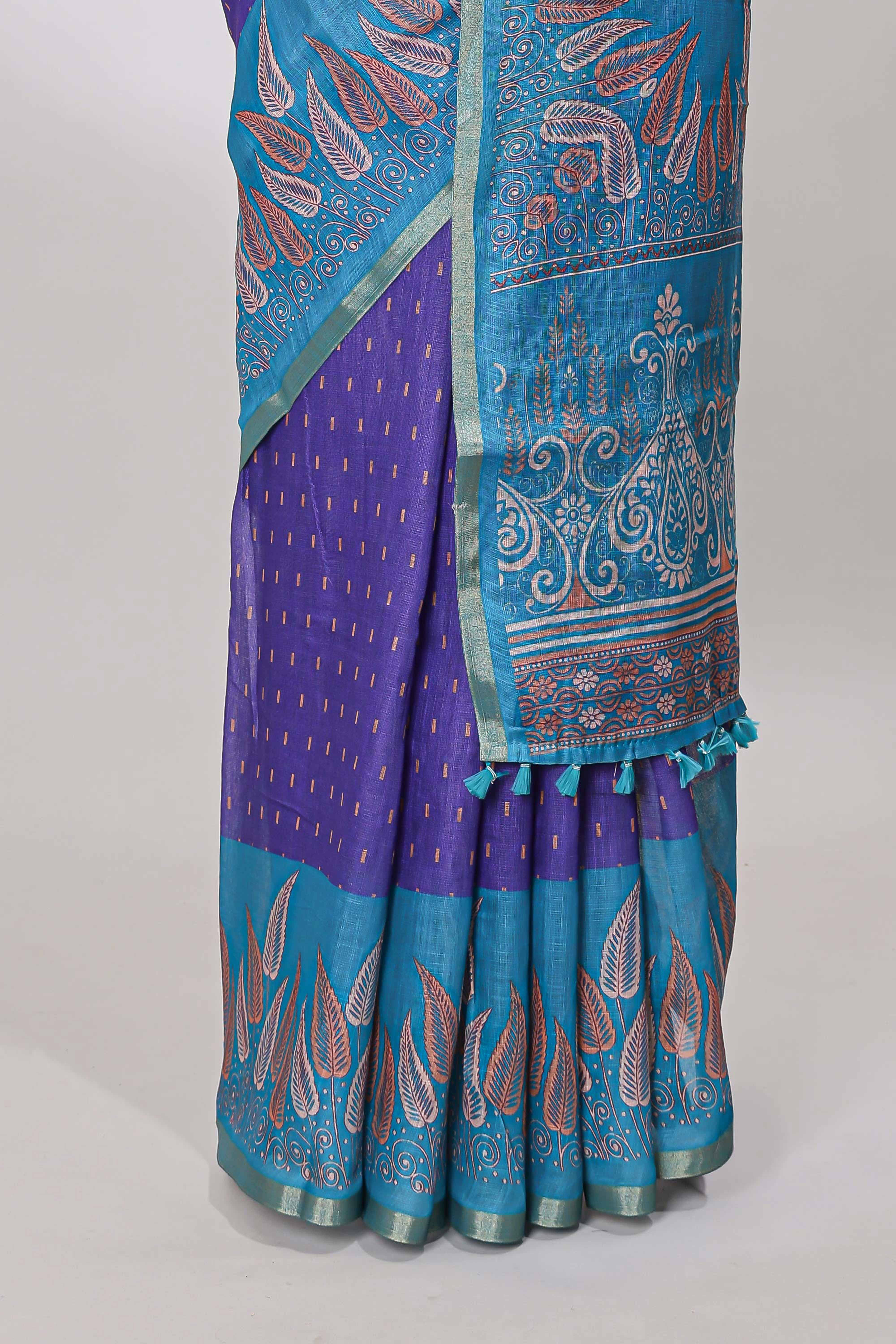 Linen cotton woven butta saree