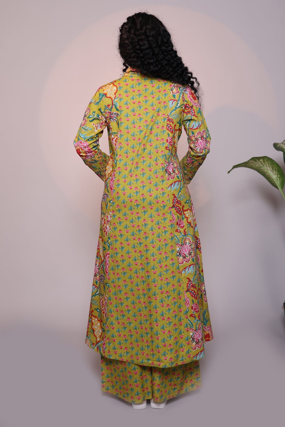 Green floral design 3/4 slevee salwar suit with matching pant and printed dupatta