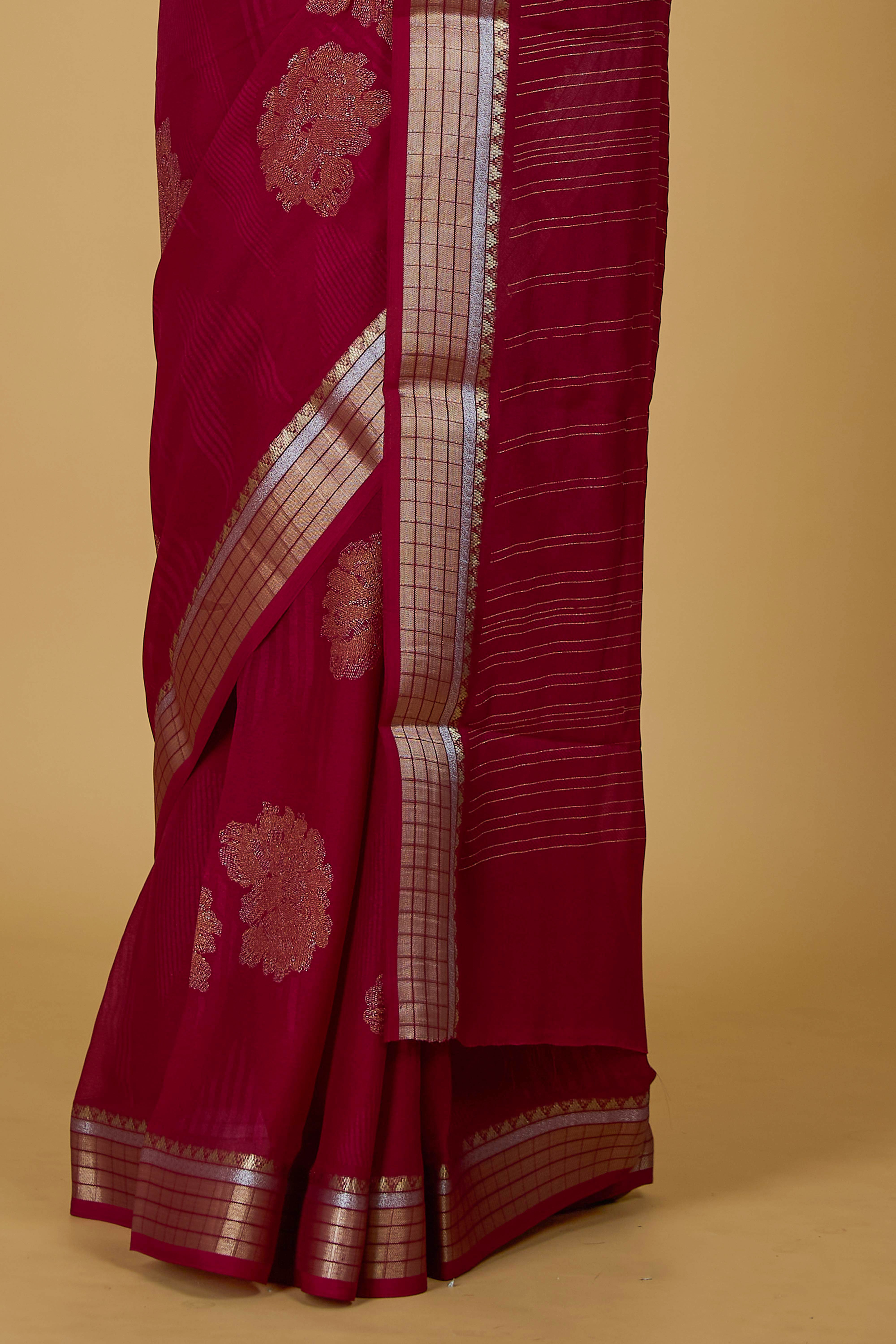 Maroon art silk jacquard border saree