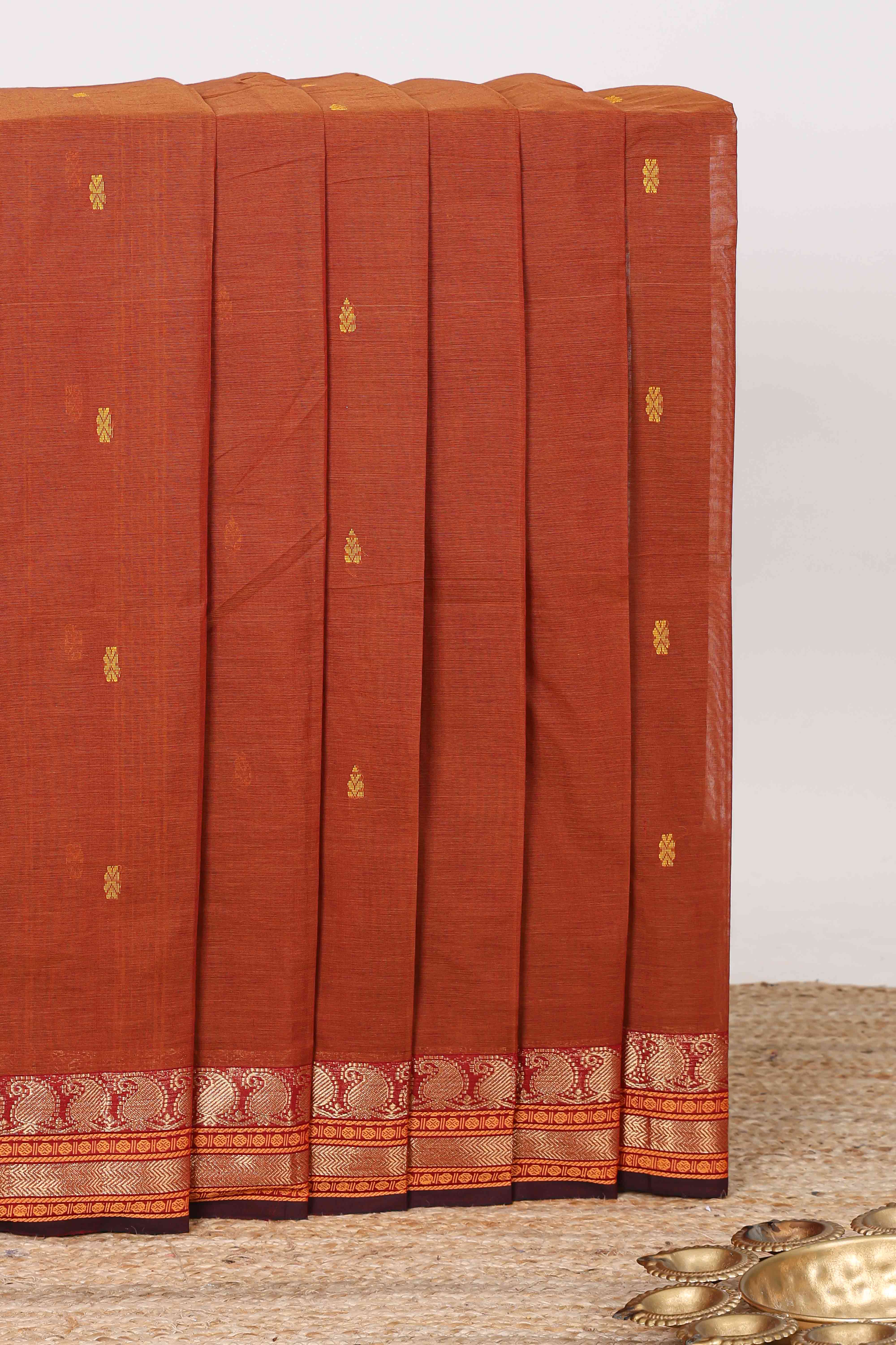 Maroon floral butta chettinad cotton saree