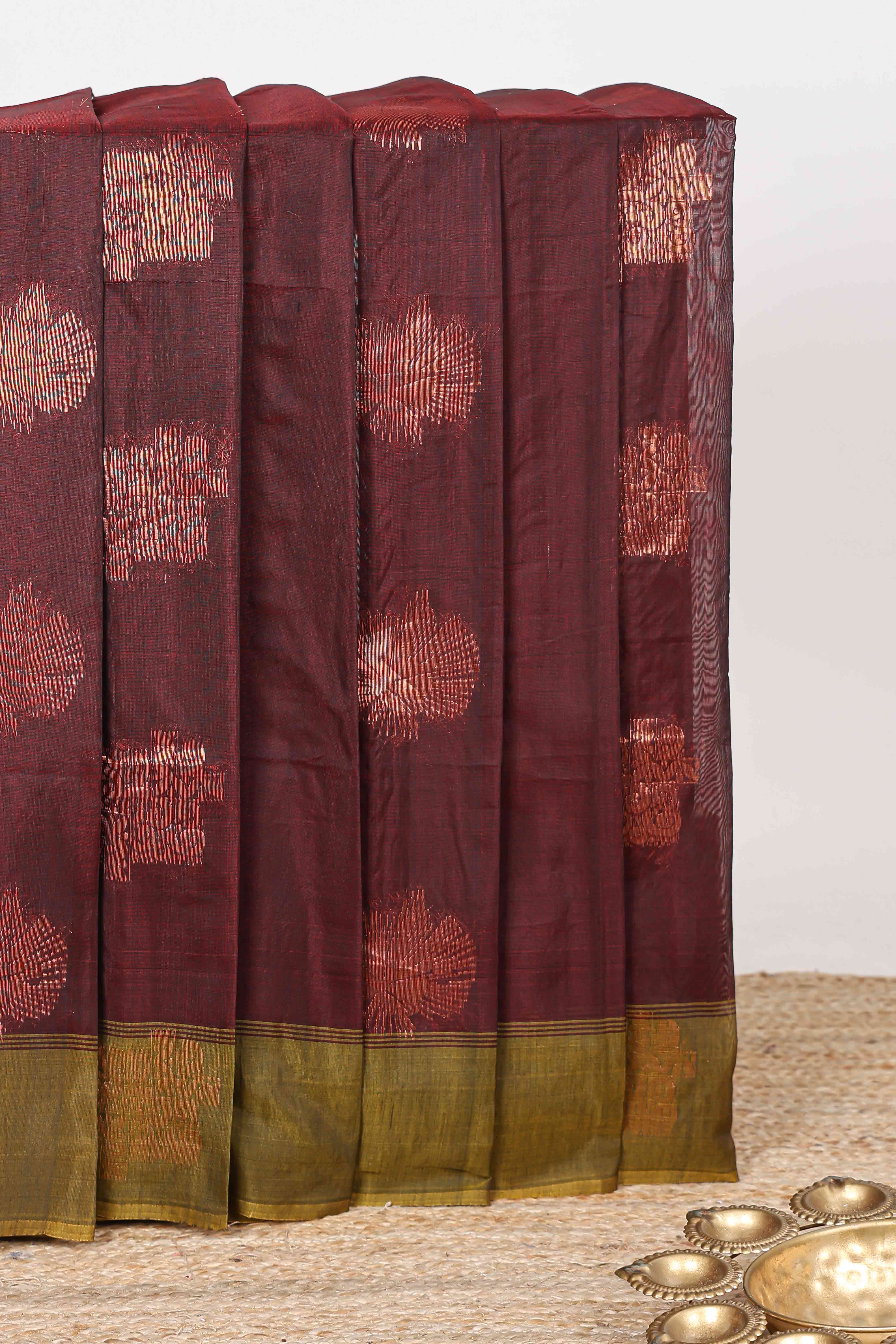 Maroon floral butta kanchi cotton saree