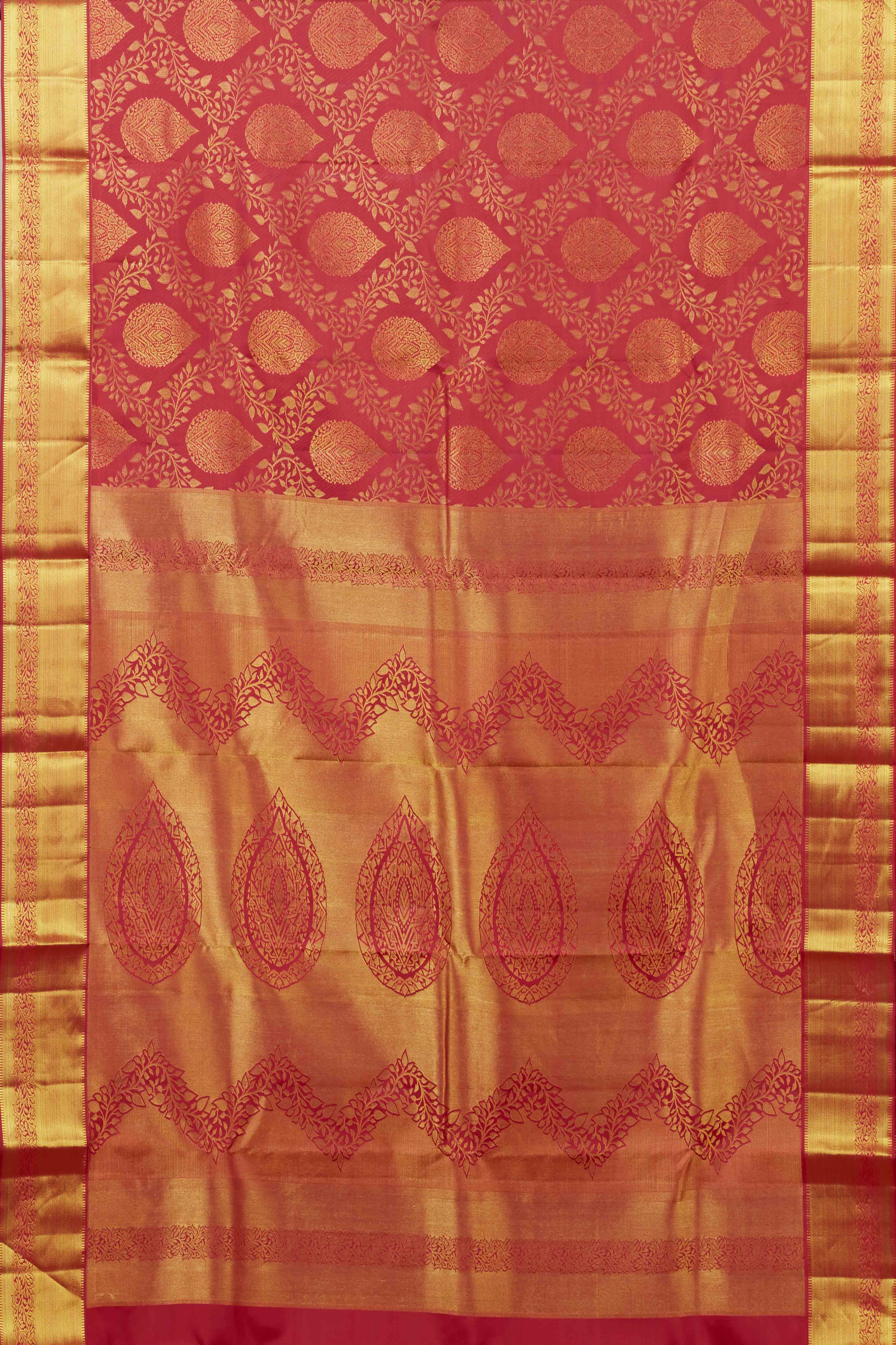 Maroon floral jacquard silk saree