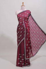 Maroon geometric stripe saree