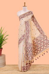 Maroon munga cotton saree design