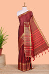 Maroon plain Chettinad cotton saree with zari border