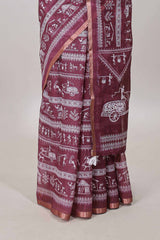 Maroon printed blouse saree